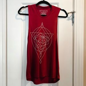 Fifth Sun tank top maroon red geometric cotton